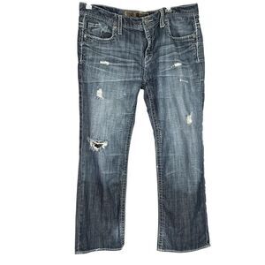 BKE Jeans Men 38X30 Blue The Buckle Carter Straight DIstress Cotton Medium Wash